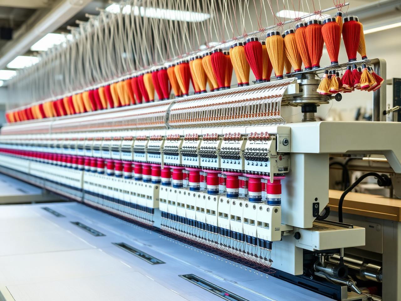 Industrial multi-head embroidery machine with thread spools